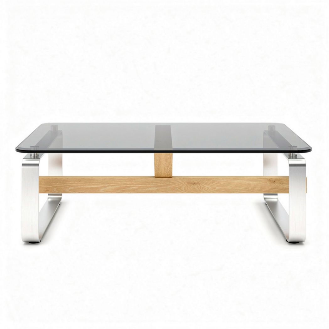Table basse en verre trempé et bois 120 x 80 x 40cm design moderne
