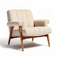 Fauteuil rétro en tissu beige avec pieds en bois dimensions 80 x 90 x 75cm