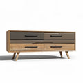Meuble sous télé en bois avec finitions grises et dimensions 150 x 40 x 60cm