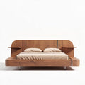Lit en bois de chêne 200 x 160 x 100cm avec têtes de lit intégrées et tablettes