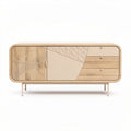 Buffet en bois avec portes graphiques et tiroirs en couleur beige 150 x 50 x 70cm