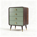 Commode moderne en bois foncé avec tiroirs vert clair et détails dorés 60 x 40 x 80cm