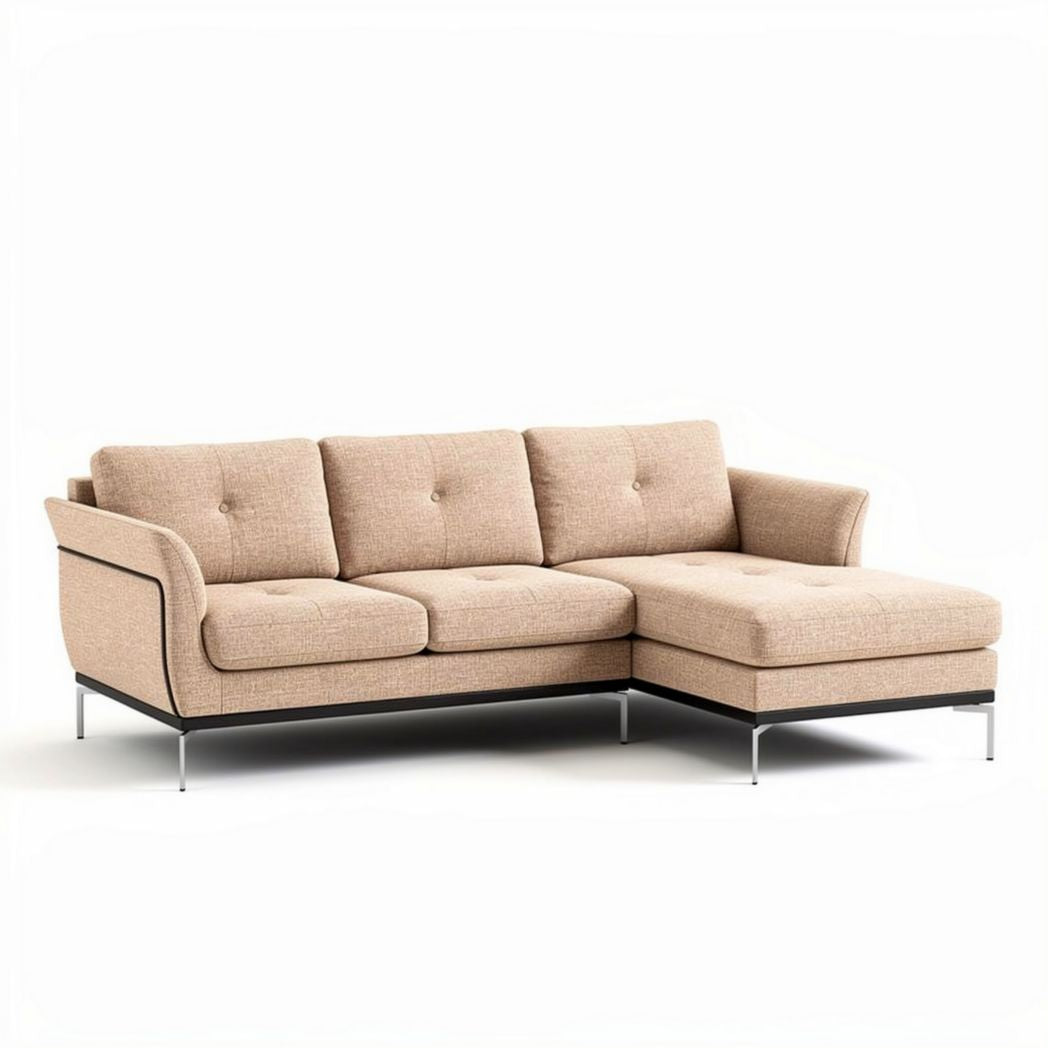 Canapé d'angle en tissu beige avec finition en métal dimensions 230 x 90 x 80cm