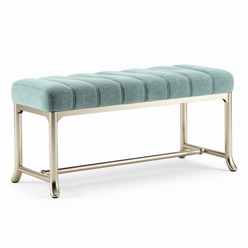 Banquette en tissu bleu avec structure métallique 100 x 40 x 40cm