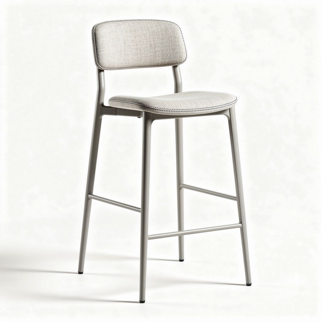 Tabouret de bar en métal gris avec assise en tissu beige dimensions 45 x 45 x 100cm