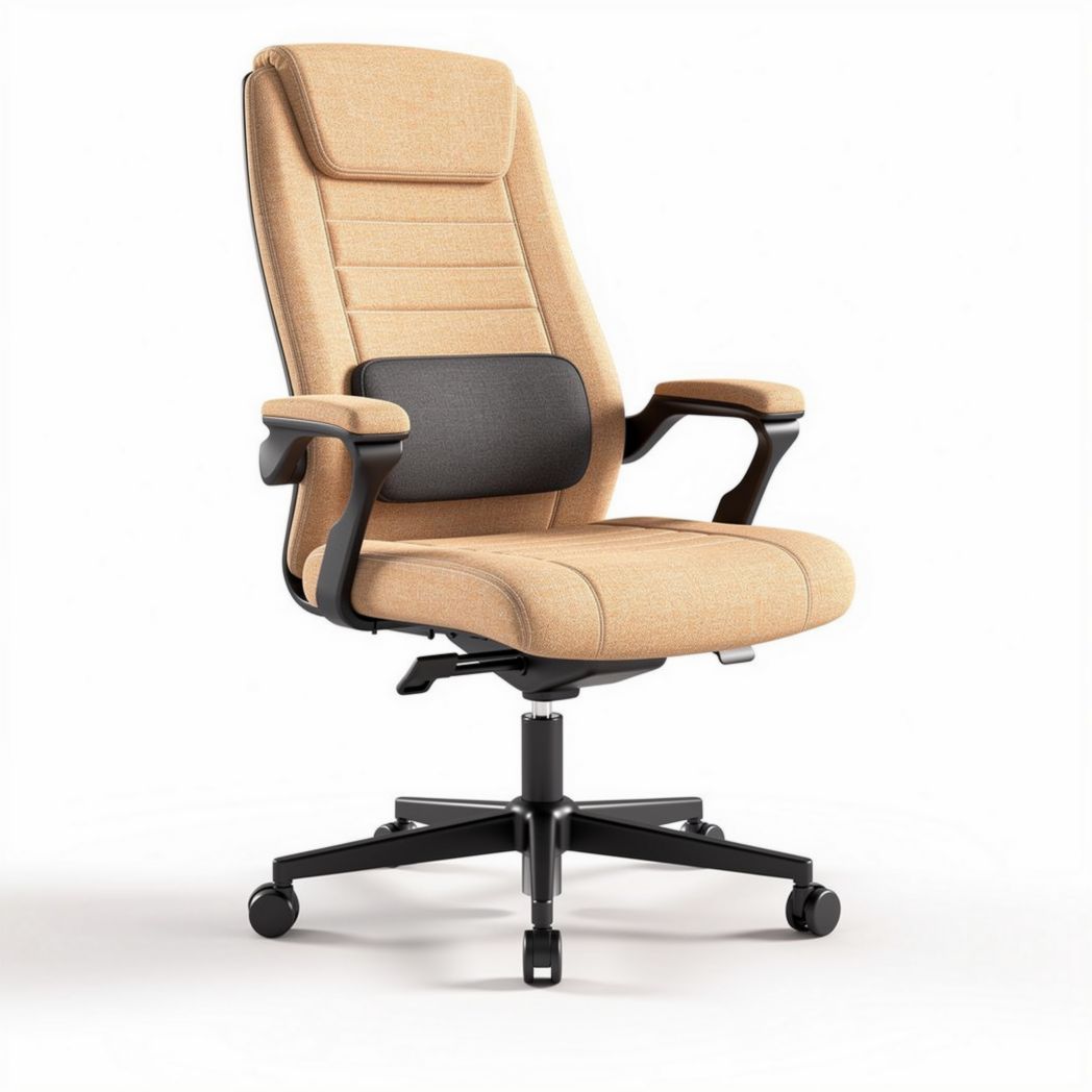 Chaise de bureau ergonomique en tissu beige avec accoudoirs réglables